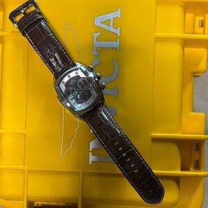 Invicta Brown Leather Strap Watch with Silver Case